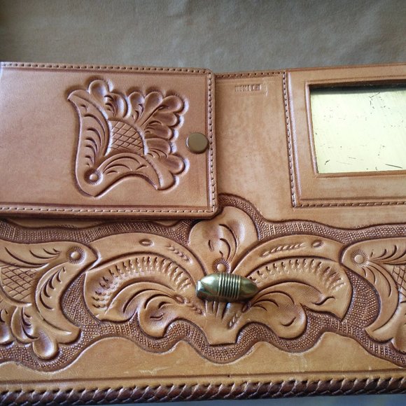 Vintage Handmade Leather Crossbody Bag Print Horse - Picture 7 of 14